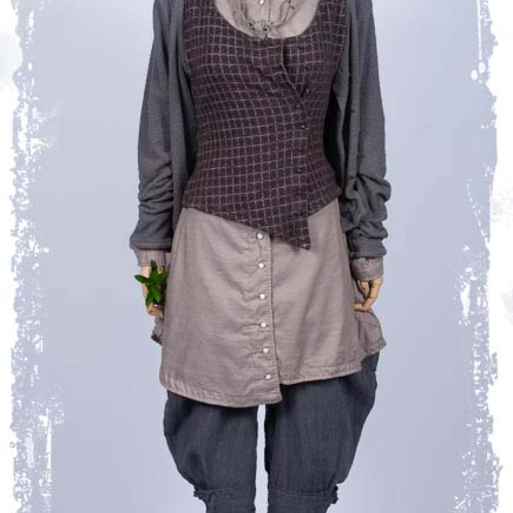 Ivey Abitz NWOT bespoke brown stretch windowpane knit vest, S Lagenlook
